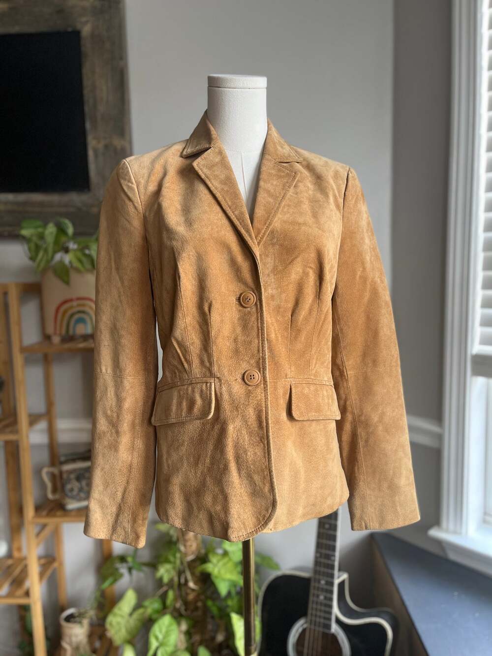 Vintage Y2K Tan Suede Button Front Jacket Size Small